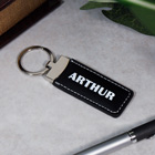 Engraved Black Leather Name or Initial Keychain
