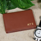 Engraved Tan Leather Business Card Holder Wallet L26580