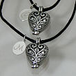 Engraved Silver Filigree Heart Locket Set J31646