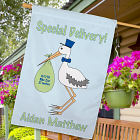 Personalized Special Delivery Baby Boy Announcement House Flag