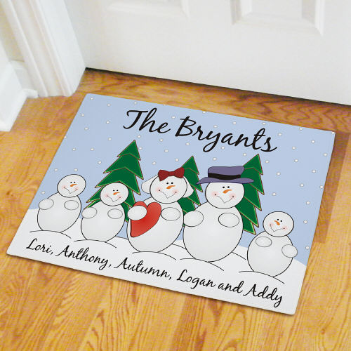 Personalized Snow Family Doormat Winter Mat with Custom Message