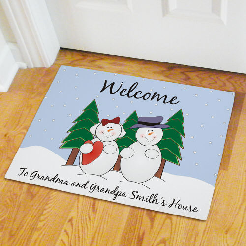 Personalized Snow Family Doormat Winter Mat with Custom Message
