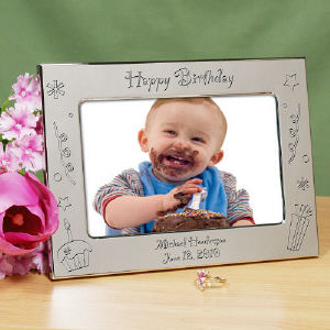 Engraved Happy Birthday Silver Picture Frame