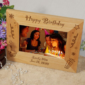 Engraved Happy Birthday Wood Picture Frame