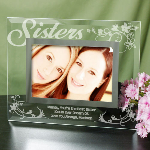 Engraved Glass Picture Frame for Sisters