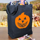 Happy Pumpkin Personalized Black Canvas Trick or Treat Tote Bag