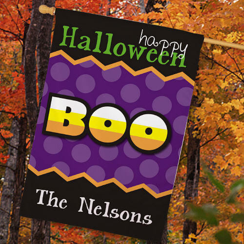 Boo Personalized Happy Halloween House Flags