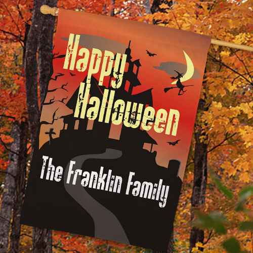 Personalized Haunted House Happy Halloween House Flags