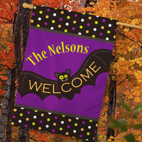 Personalized Batty Halloween Welcome House Flags