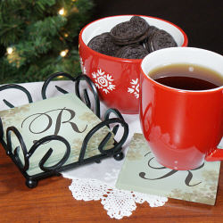 Personalized Floral Initial Coaster Set