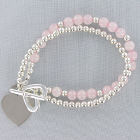Engraved Genuine Rose Quartz and Silvertone Love Bracelet D1BG1502