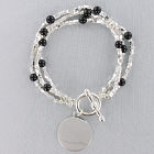 Engraved Genuine Black Agate Silvertone Bracelet