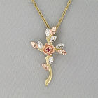 Genuine Ruby Tri-Tone Cross Pendant Necklace D1DG2126