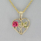 Pink Rose and Goldtone Heart Pendant Necklace D1DZ1932