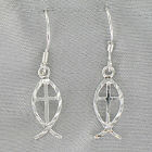 Sterling Silver Icthus Fish Hook Earrings D1ET1329