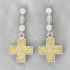Two-Tone Cubic Zirconia Cross Dangle Earrings