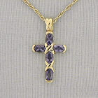 Genuine Amethyst Goldtone Cross Necklace D1DG1143