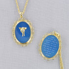 Goldtone Filigree Oval Blue Agate "Angel" Pendant Necklace D1DI1255