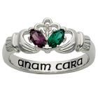 Sterling Silver Couples Birthstone and Genuine Diamond Claddagh Ring D21056B