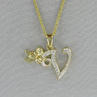 Crystal and Goldtone Angel Initial Pendant Necklace