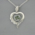 Genuine 4-Leaf Clover Silvertone Heart Necklace D2DE1054+3