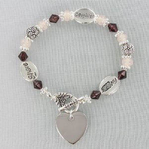 Silvertone Beaded Engraved Daughter Bracelet