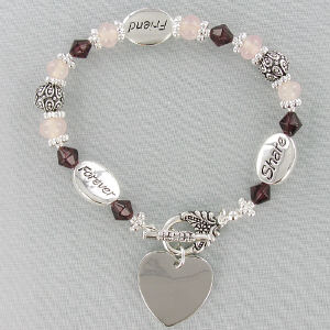Silvertone Beaded Engraved Friend Bracelet