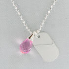 Engraved Pink Brio and Silvertone Dog Tag Pendant Necklace D2DA1167