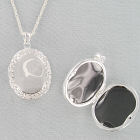 Engraved Crystal and Silvertone Oval Locket Necklace