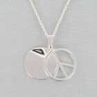 Engraved Peace Sign Silvertone Pendant Necklace D2DG1168S