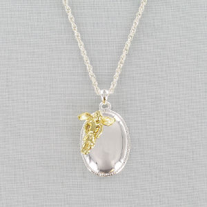 Photo Silvertone Oval Engraved Pendant with Angel