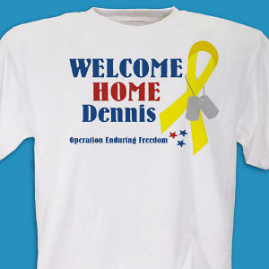 3 Star Yellow Ribbon Welcome Home Personalized Military T-shirt