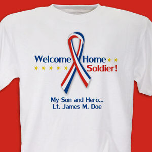 Red#44; White and Blue Ribbon Personalized Military T-shirt