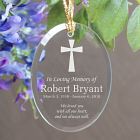 Engraved In Loving Memory Cross Oval Glass Ornament