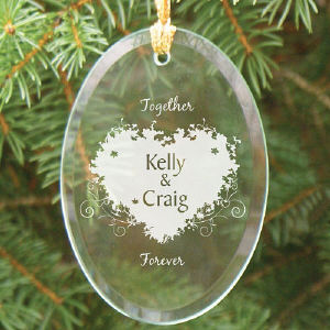 Together Forever Valentine Personalized Oval Glass Ornament