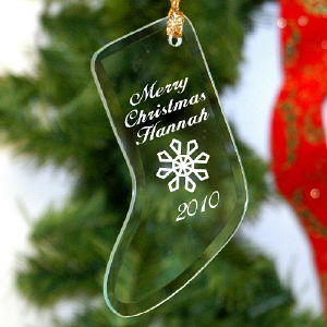 Merry Christmas Personalized Glass Stocking Ornament
