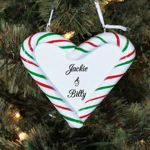 Engraved Heart Candy Cane Christmas Ornament