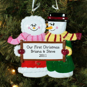 Engraved Snow Couple Christmas Ornament