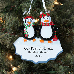 Engraved Our First Christmas Penguin Ornament