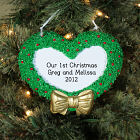 Engraved First Christmas Heart Wreath Ornament
