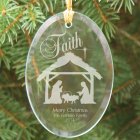 Engraved Nativity Oval Glass Ornament