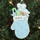 Baby's First Christmas Blue Mitten Ornament