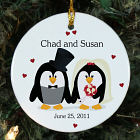 Personalized Ceramic Penguin Bride and Groom Ornament