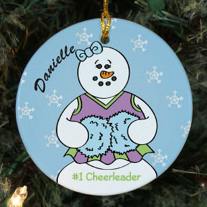Personalized Ceramic Cheerleader Snowman Ornament
