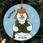 Personalized Ceramic Hunter Snowman Ornament