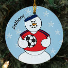 Personalized Ceramic Soccer Snowman Ornament