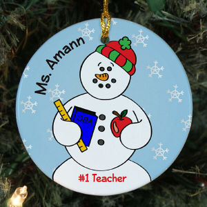 Photo Teacher Ceramic Personalized Snowman Ornament