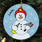 Personalized Ceramic Fireman Snowman Ornament