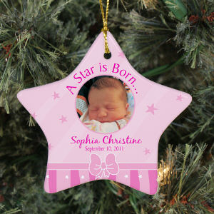 Photo Star Ceramic Personalized New Baby Girl Photo Ornament