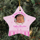 Personalized Ceramic Star New Baby Girl Photo Ornament